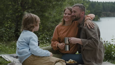 family picnic near the lake
