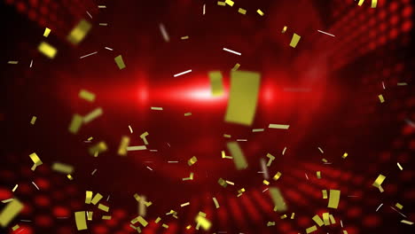 animation of golden confetti falling down on red background