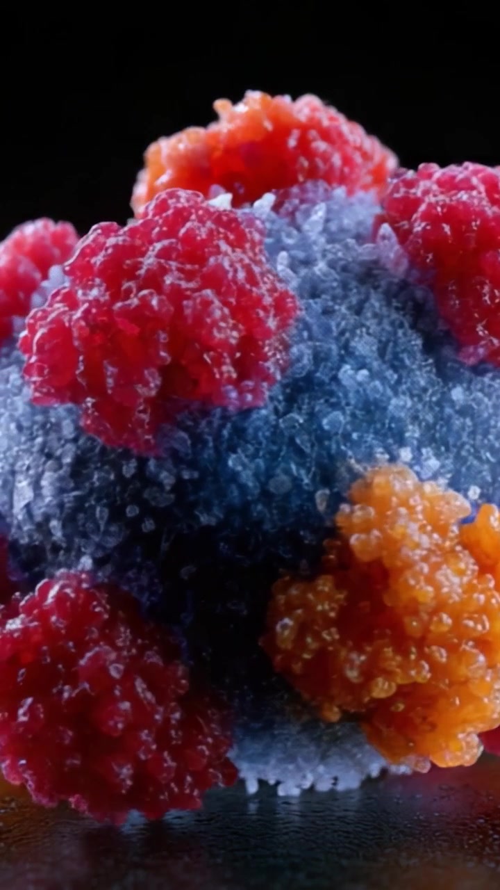 Una splendida vista macro di una struttura astratta colorata catturata in uno stile unico, che mette in mostra texture e forme vibranti con superfici e motivi riccamente colorati.
