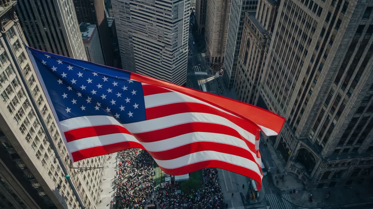 Bandiera americana nel paesaggio urbano