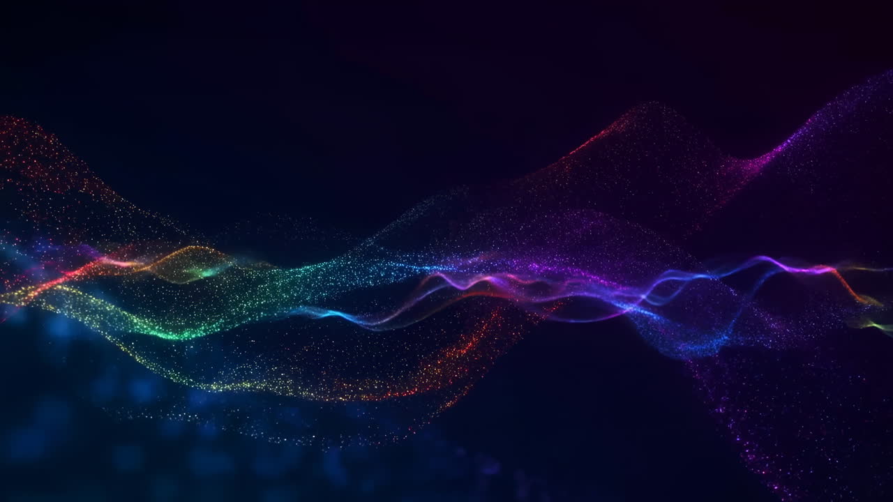 Abstract Wavy Lines of Colorful Glowing Particles