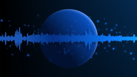 background animation of blue music sound wave radiating slowly fading circles and dust particles on top of an abstract glowing planet