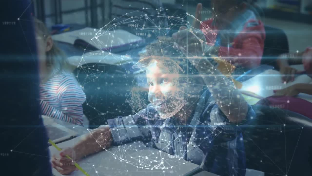 아프리카계 미국인 소년이 초등학교에서 손을 들어 올리는 연결망의 세계