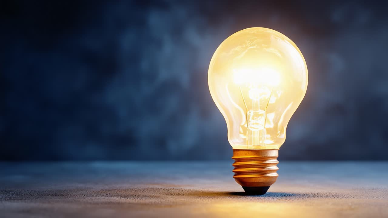 A Captivating Journey Through Light: The Transformation of a Light Bulb from Dim to Brightness in a Darkened Atmosphere