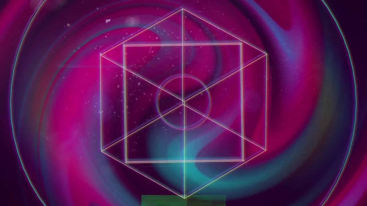 formas de línea blanca en 3d que se mueven sobre luces rojas y verdes brillantes sobre un fondo negro