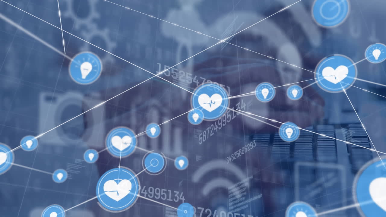 컴퓨터를 사용하는 사람에 대한 연결 네트워크의 애니메이션