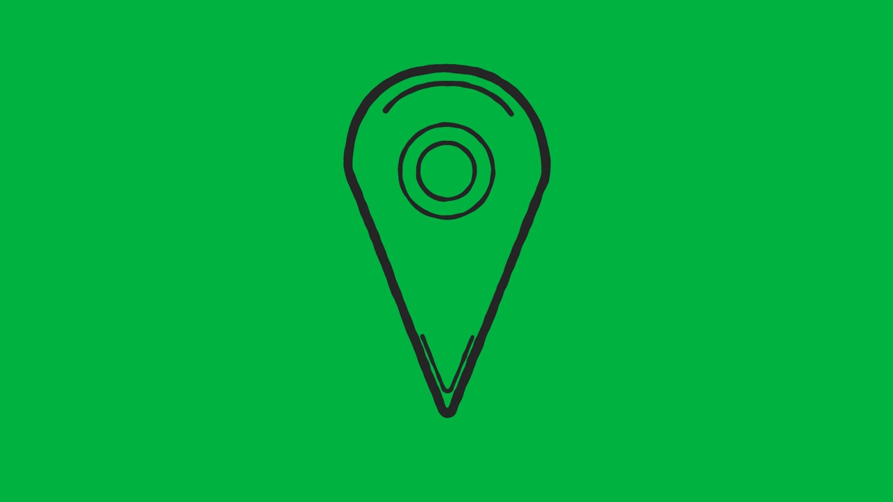 Animation of black outlined location icon shaking on white background