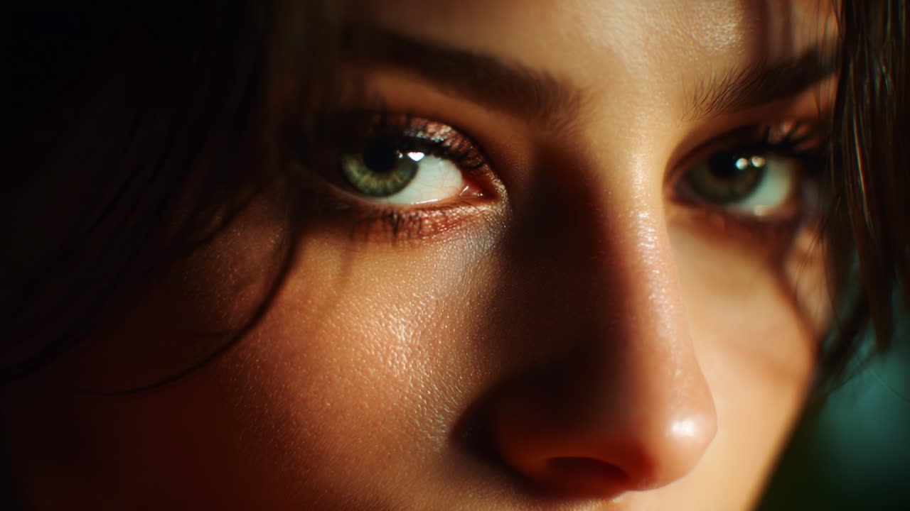 Intense Close-up of Mesmerizing Eyes Capturing Emotion and Depth in a Gaze, Highlighting the Beauty and Intricacies of Human Expression in a Dramatic and Well-Lit Composition