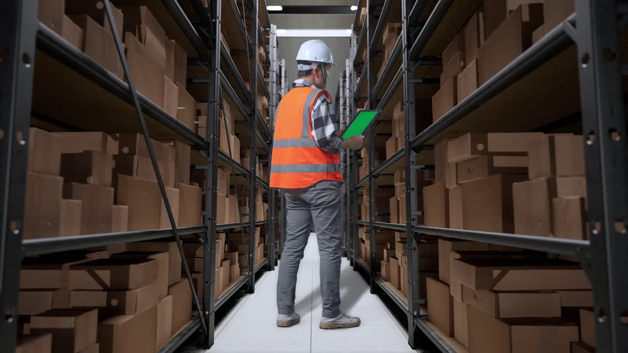 trabajador de almacén comprobando el inventario