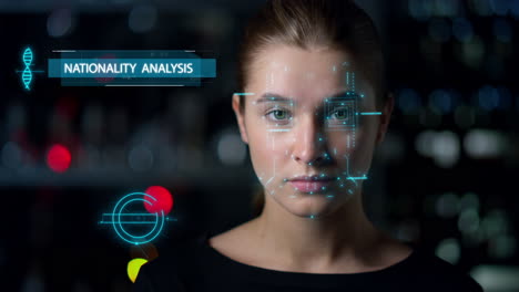 technological face scan system analysing biometrical data check close up