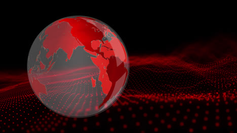 animation of rotating globe and red glitter on black background