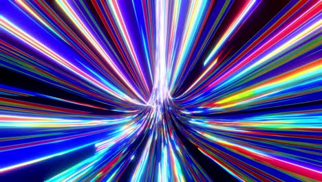 3d vj loop, abstract background with futuristic flow of multicolor glow lines. light streaks fly pass camera or flight through data flow. neon glowing rays in motionhi tech light flow. speed of light.