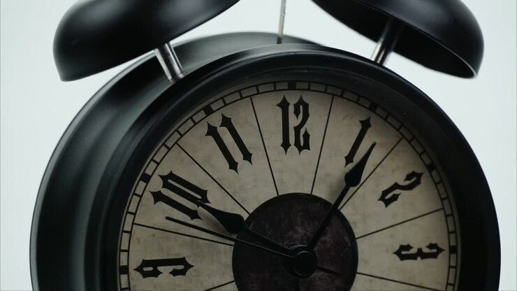 Classic Black Alarm clock isolated Showtime 09.45 am or pm.