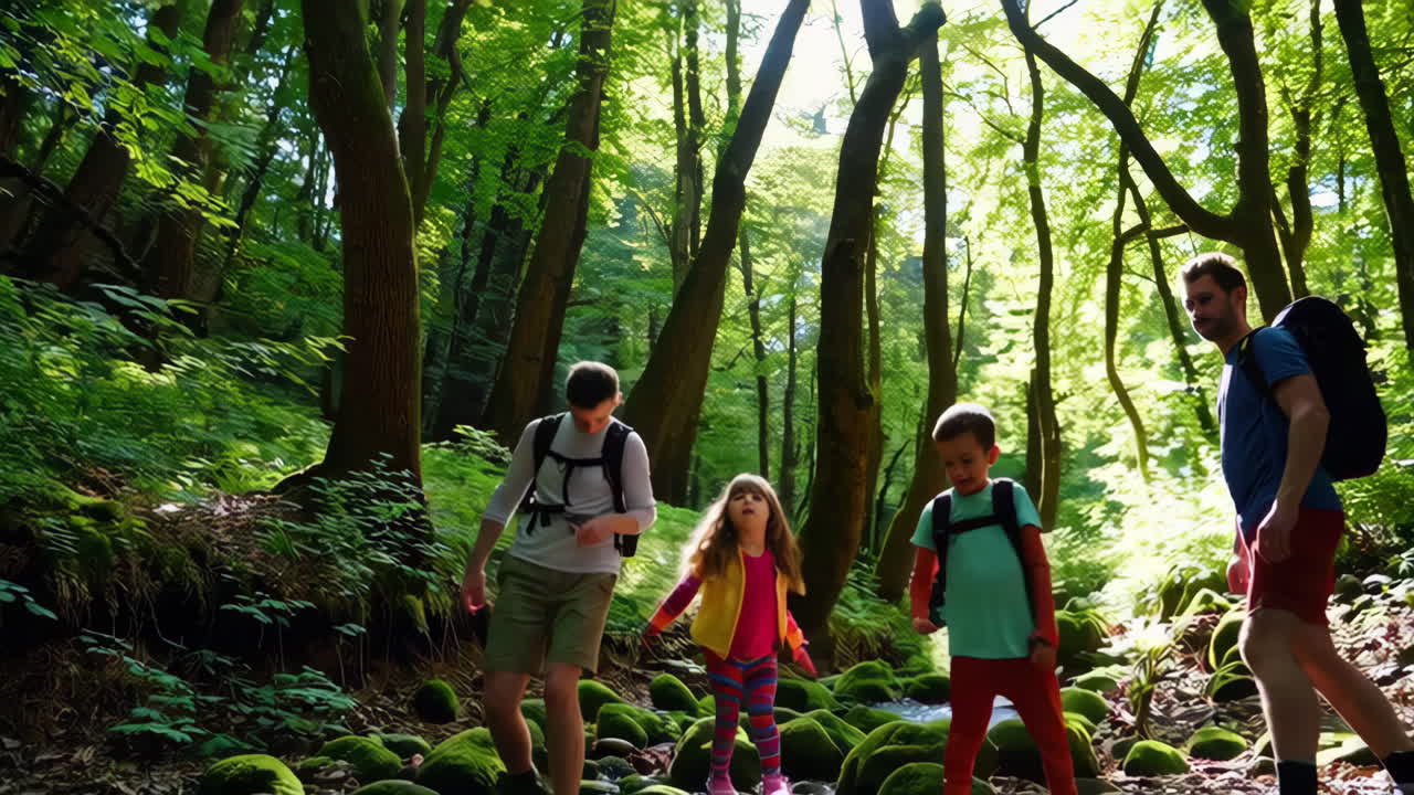 Family Hiking Adventure in the Forest
