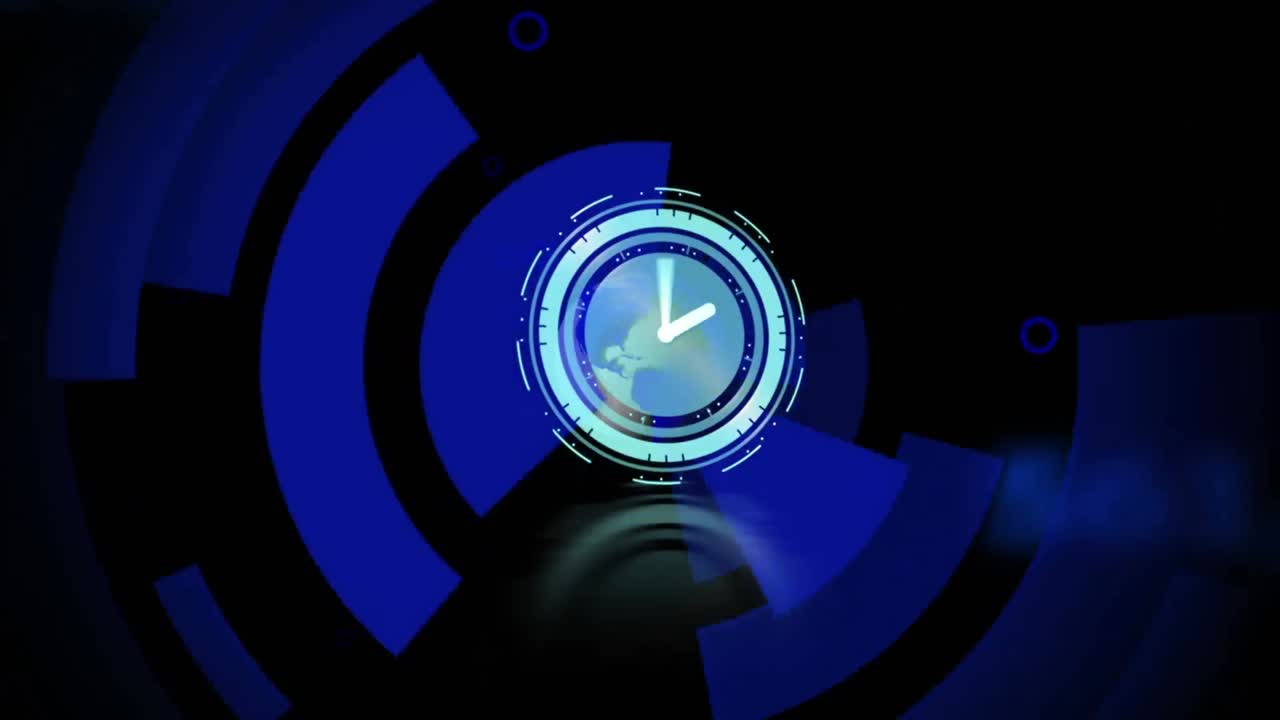 블랙 배경 에 있는 지구 위 에 움직이는 시계 와 모양 의 애니메이션