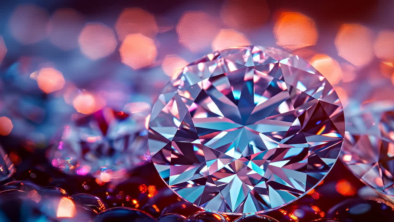 Colorful shining diamond. A brilliant diamond sparkles with colorful reflections against a blurred, vibrant backdrop, highlighting its clarity