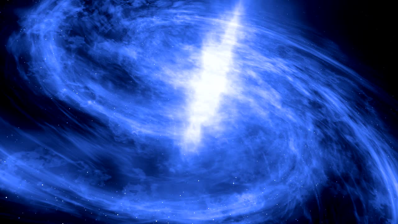 Zoom indietro. Il volo della telecamera che si allontana dal centro della galassia. Struttura impressionante della galassia a spirale viola. Filmato di rendering 3D 4k.