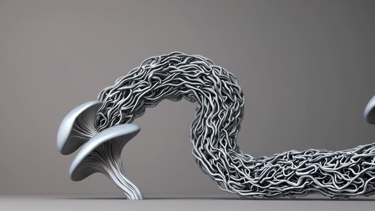 абстрактная 3d-рендерированная скульптура из серебряного гриба