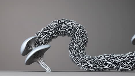 Abstract 3D Rendered Silver Mushroom Sculpture
