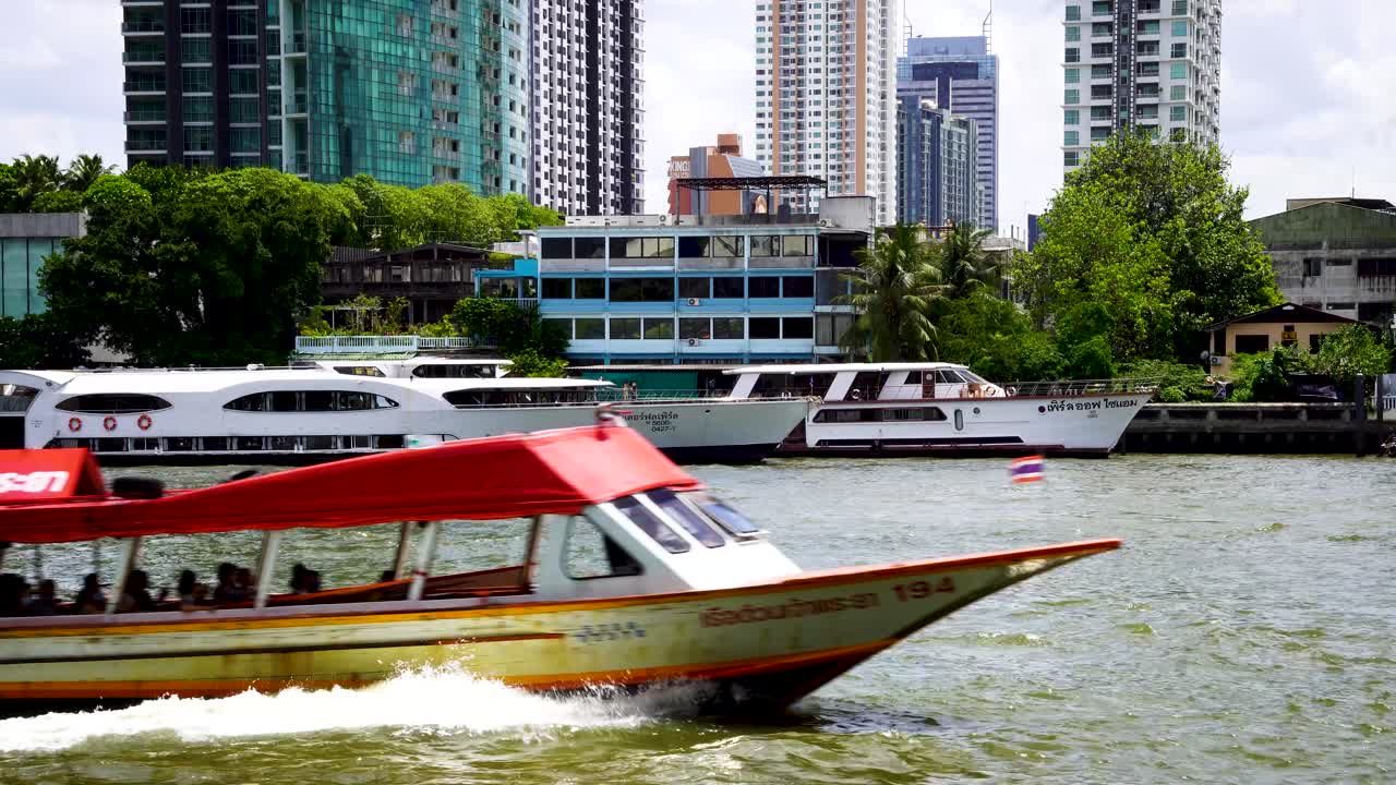 River Taxi Going Past On Chao Phraya River In Bangkok