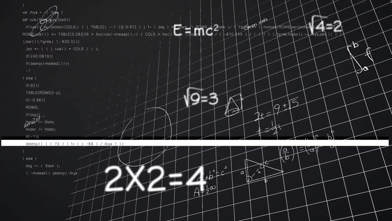 Animation of data processing over mathematical equations
