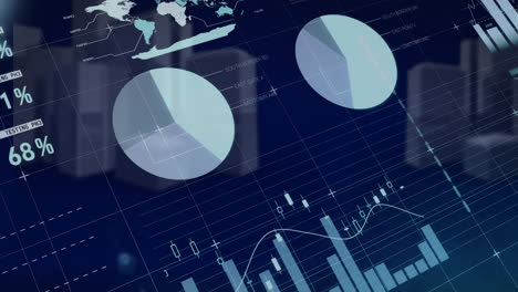 financial charts and graphs animation over world map and data analysis