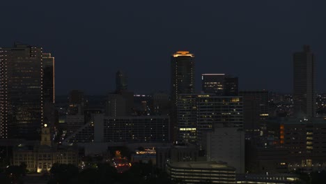 Aerial-of-downtown-Fort-Worth,-Texas-at-night