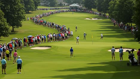 spectators gather along the fairway to witness the excitement of an intense golf match, highlighting the thrill and sportsmanship of the game