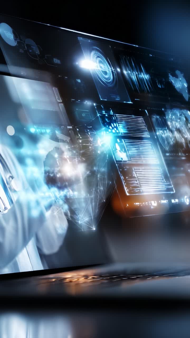 Interfaccia futuristica di tecnologia medica: un professionista sanitario con display digitali in un ambiente medico moderno che utilizza innovazioni touchscreen