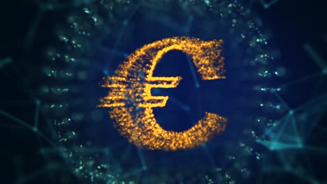 4k video of euro symbol on blue background.
