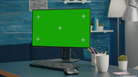 close up of professional powerful computer with mock up green screen chroma key