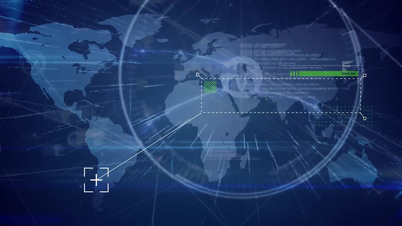 네트워크 연결과 세계 지도를 통한 디지털 인터페이스의 애니메이션