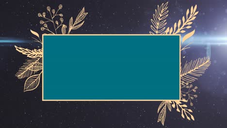 animación de marco azul con espacio de copia y decoración floral sobre fondo azul