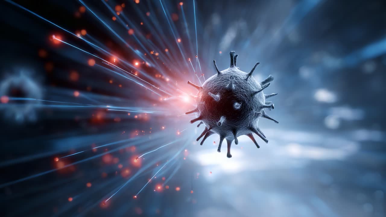 A Microscopic View of a Virus Amidst Dynamic Energy Pathways and Light Burst Representations of Viral Activity and Motion in a Digital Environment