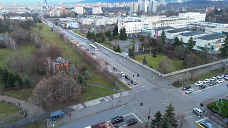 Sofia-from-the-heights,-soaring-over-the-suburbs-of-Belgravia-at-Bulgaria