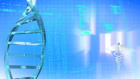 animation of dna strand, computer circuit board and scientific data processing