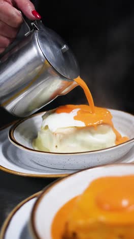 preparing tradicional oporto dish called "francesinha" in north of portugal