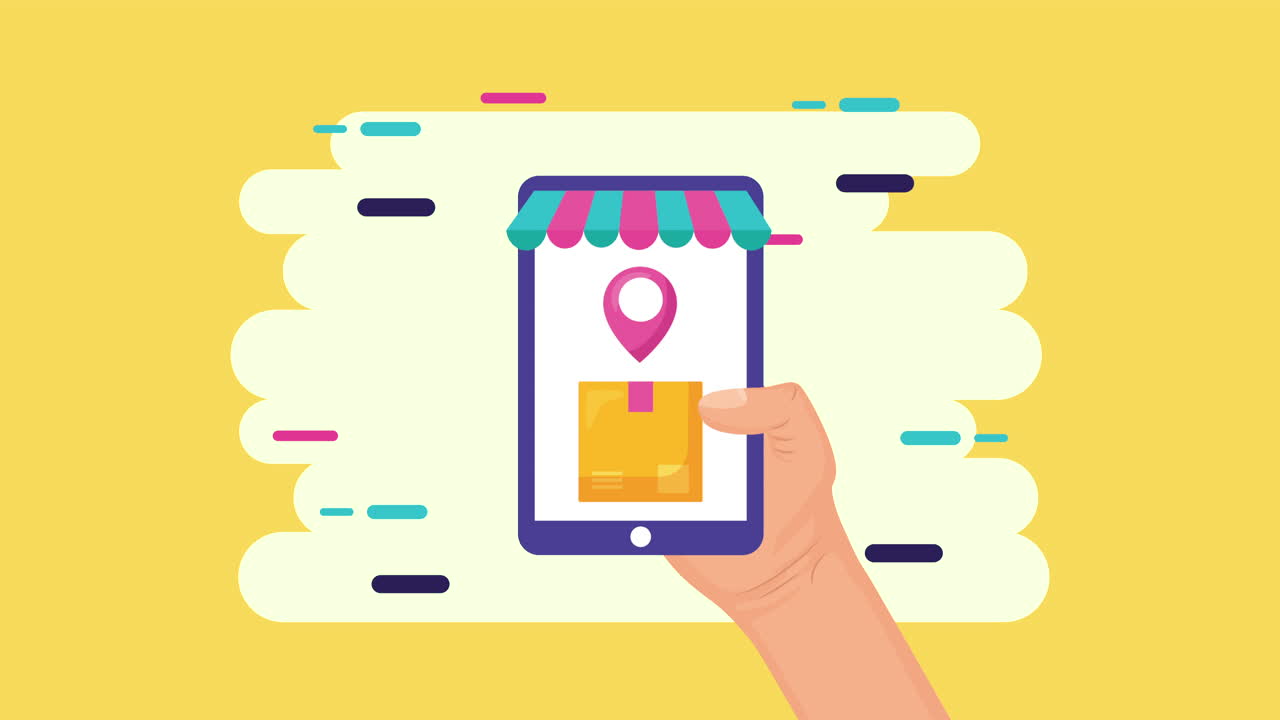 animación de servicio logístico con caja en teléfono inteligente