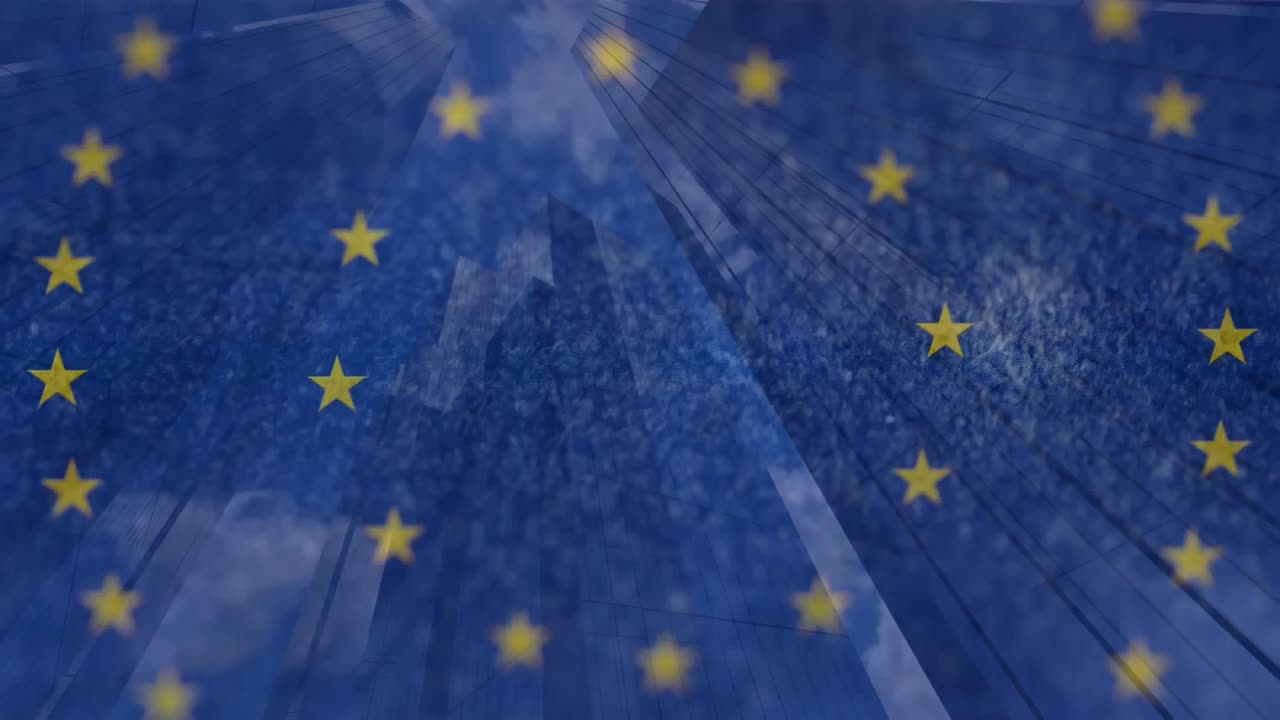 Stelle gialle che ruotano contro un paesaggio urbano.