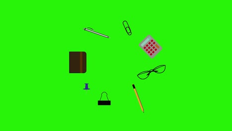 herramientas de oficina elementos de animación en pantalla verde tecla de croma, diseño plano