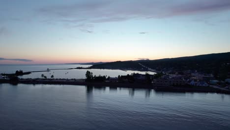 Late-evening-drone-shot-over-Grand-Marais-harbor-with-boats