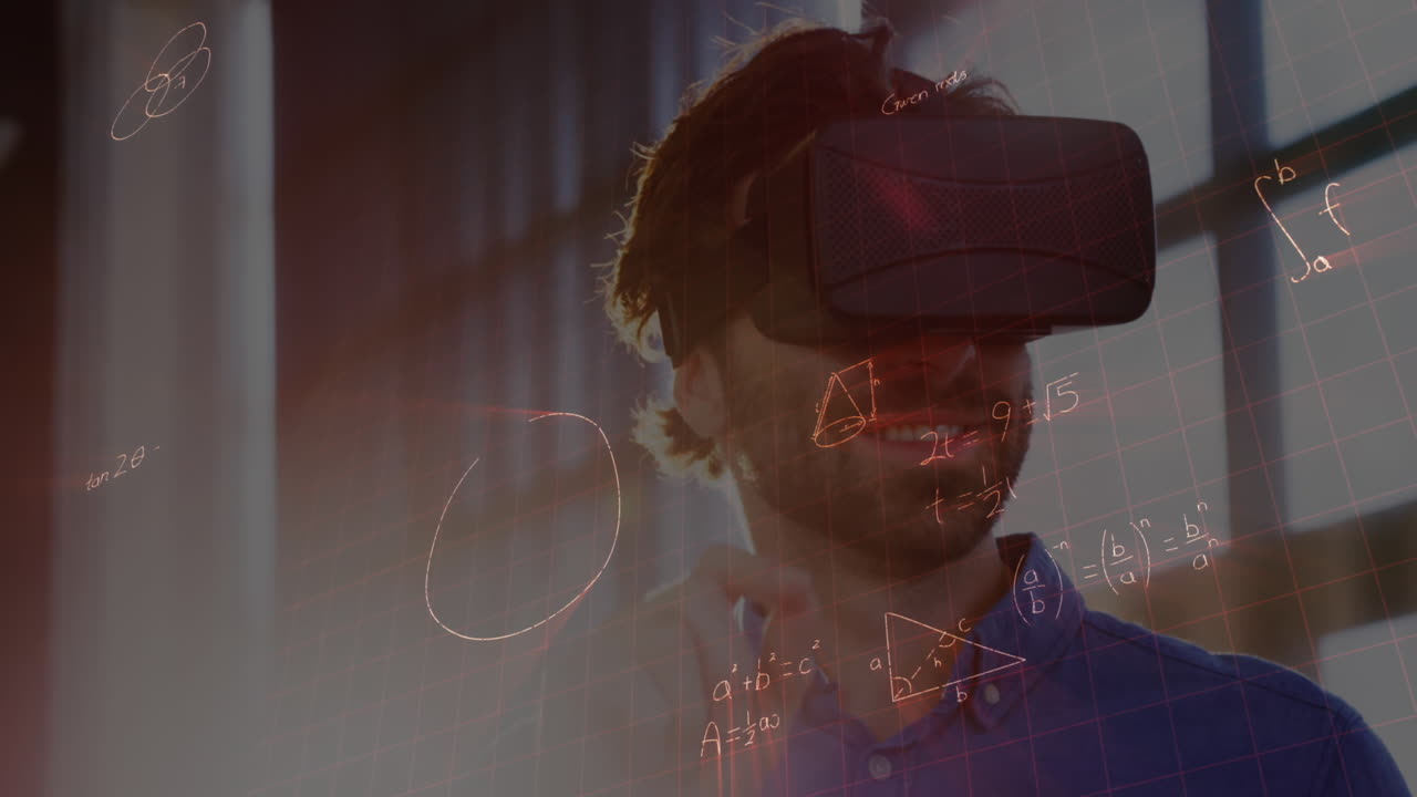 Uomo che utilizza visore per realtà virtuale 4k