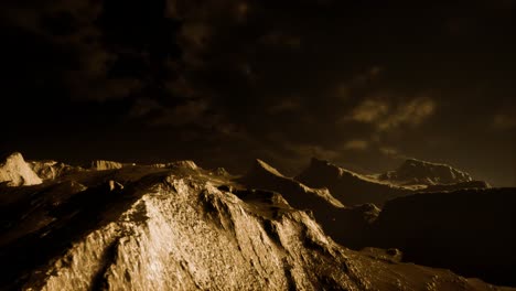 dark clouds over volcanic valley with grass and rocks