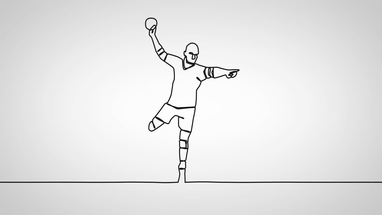 animación de un dibujo de un jugador de balonmano con una pelota sobre fondo blanco