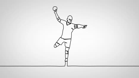 animation of drawing of male handball player with ball on white background