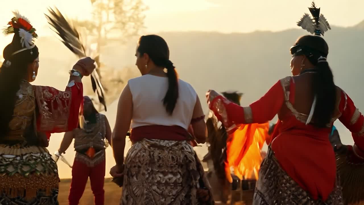 los indígenas bailando al atardecer