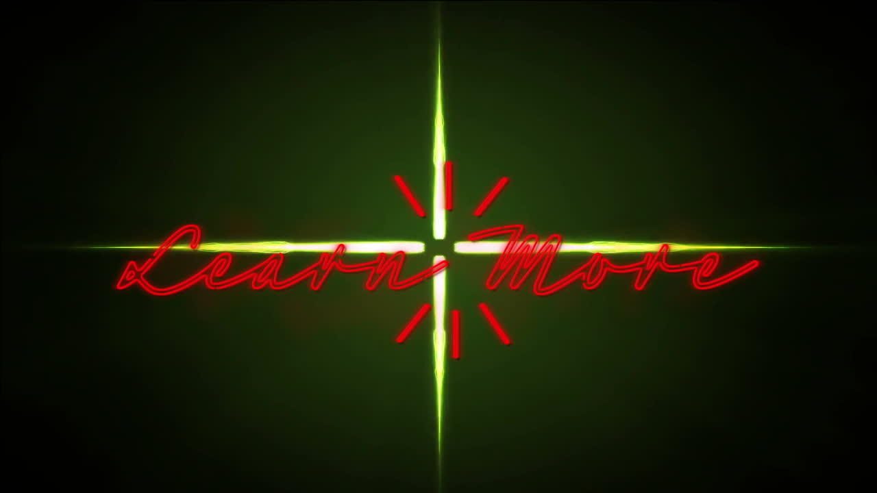 검은색 배경에 반이는 교차된 선 위에 더 많은 텍스트를 배우는 애니메이션