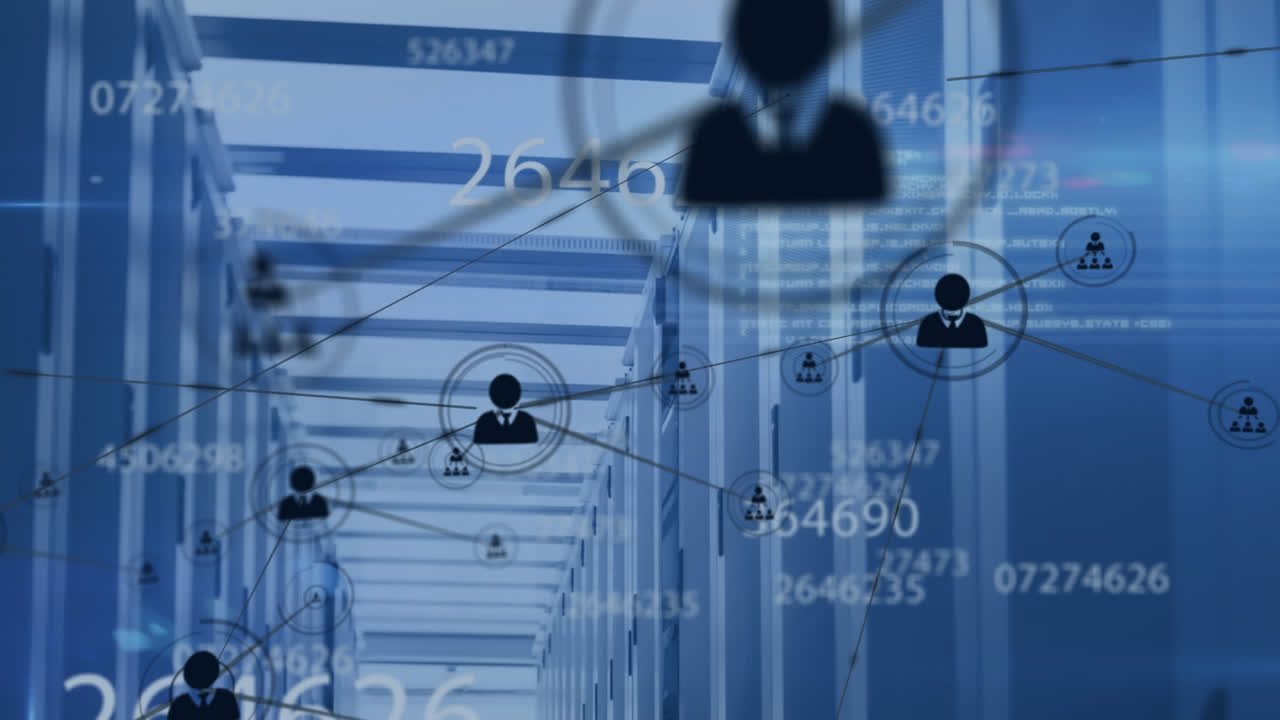 컴퓨터 서버를 통한 연결 네트워크의 애니메이션