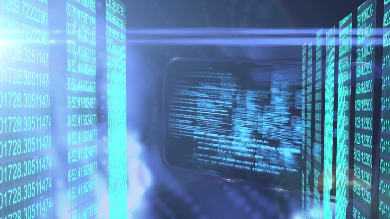 animación de luces, números y procesamiento de datos a través de servidores