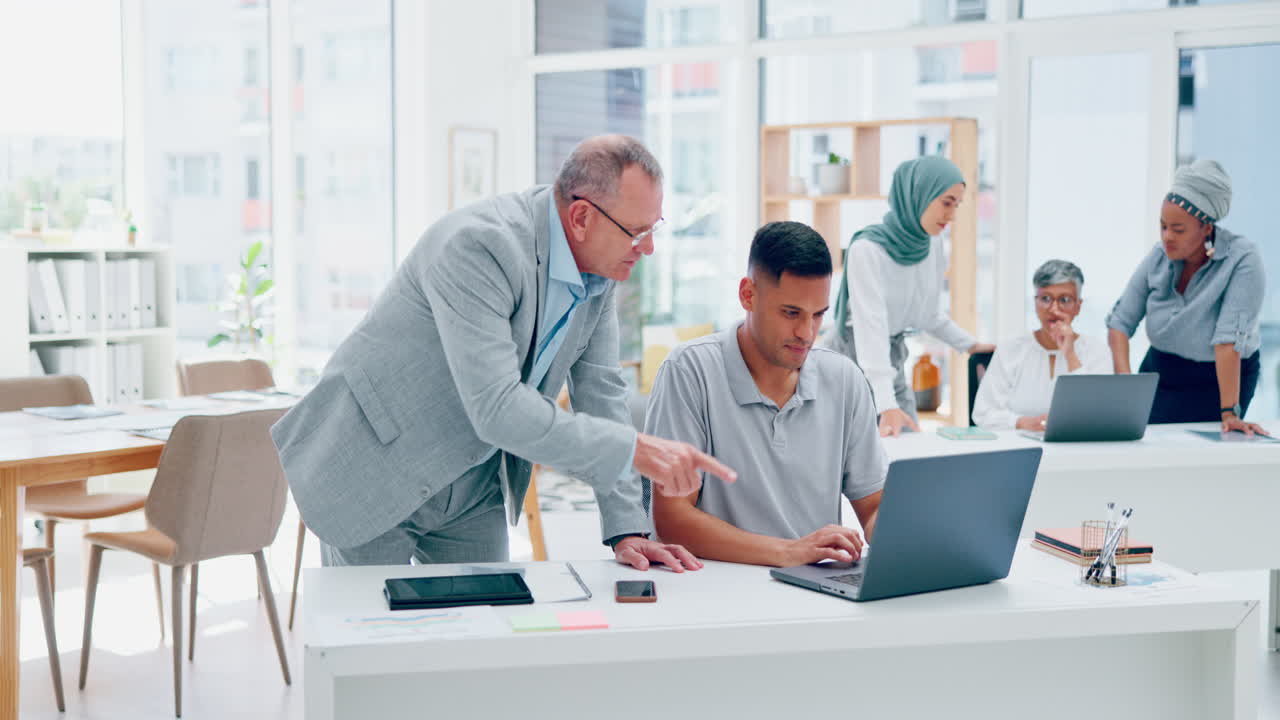 Diversity, men fist bump and modern office